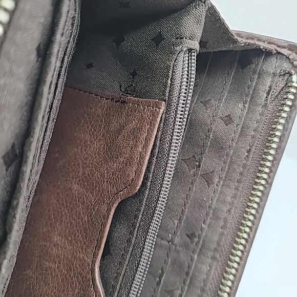 Fossil Key-Per Wallet Floral Print Zip Around Brown Leather Trim Colorful - Picture 5 of 6